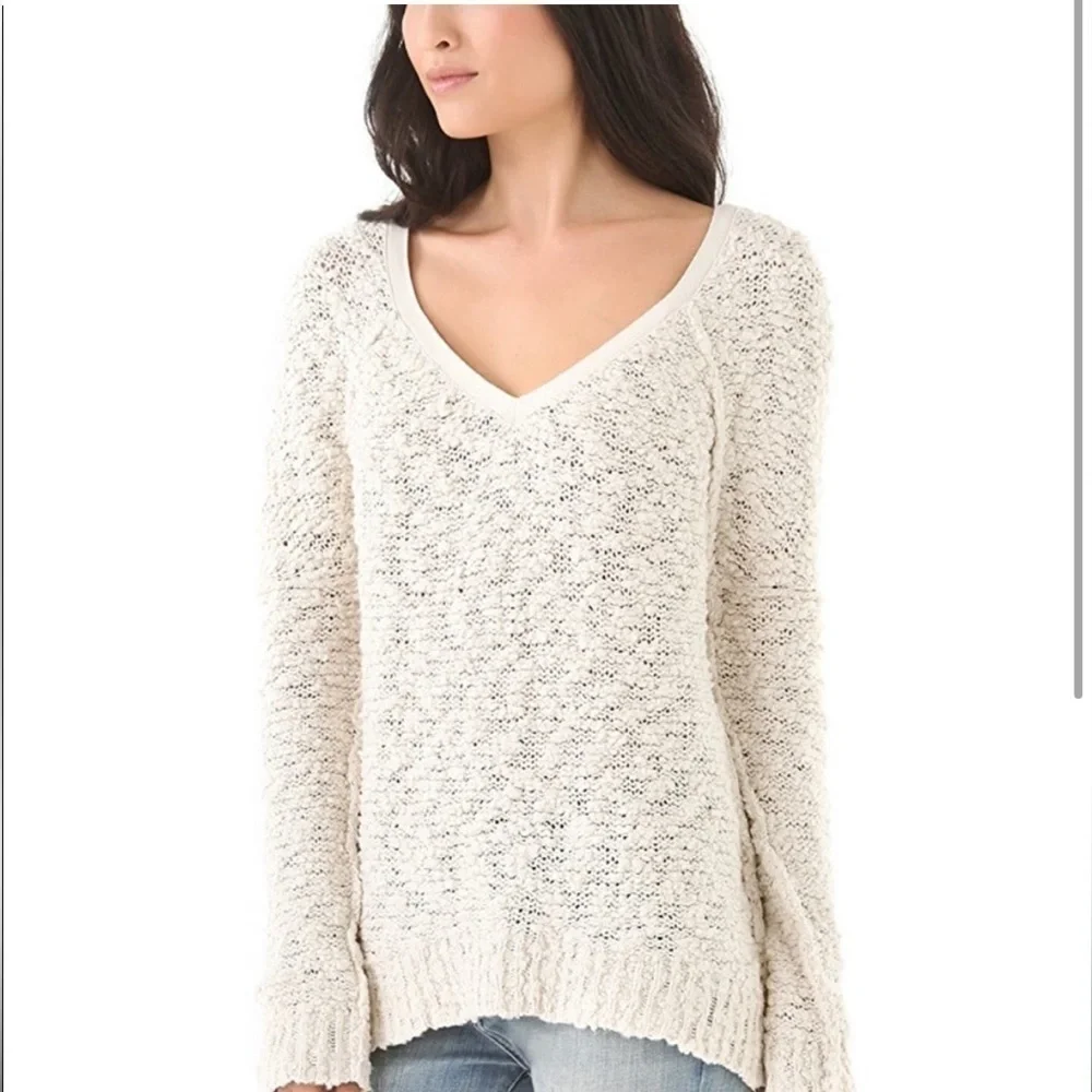 Free People Songbird Ivory knit Pullover Sweater Medium